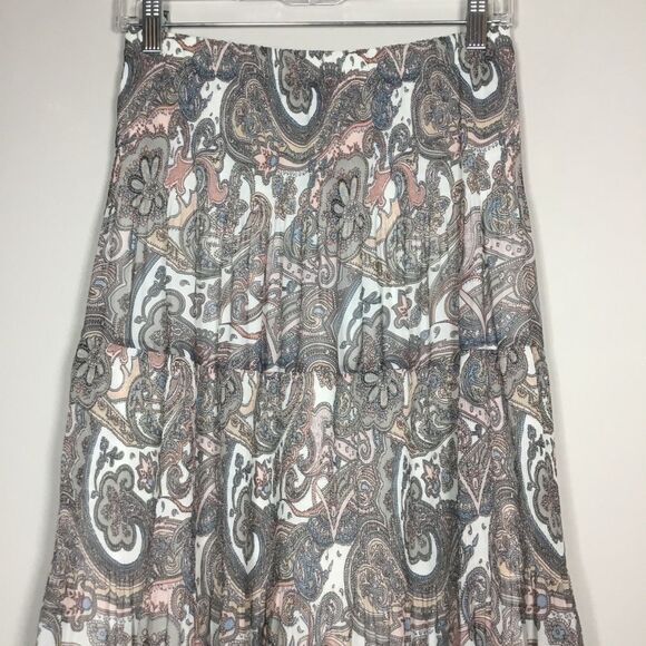 Paisley maxi tiered skirt fairy fairycore hippie boho elastic waist 28” size L - Picture 4 of 6